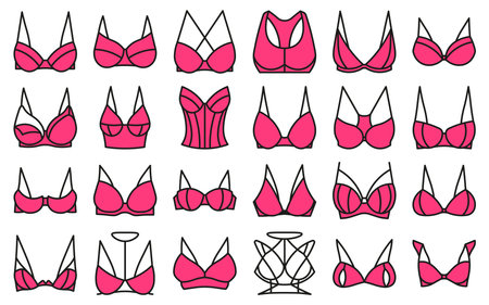 Types of bras. The complete vector collection of pink lingerie. vector illustration.のイラスト素材