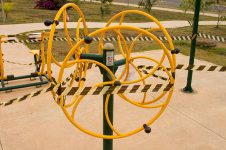 Brasilia, Brazil June 16, 2020: A public fitness park has been sealed off by the Brazilian, Government for use by the public until further notice. A causality of the Corona Virusのeditorial素材