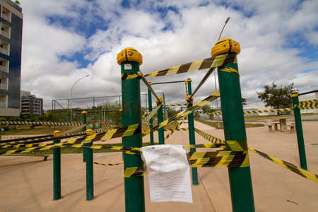 Brasilia, Brazil June 16, 2020: A public fitness park has been sealed off by the Brazilian, Government for use by the public until further notice. A causality of the Corona Virusのeditorial素材