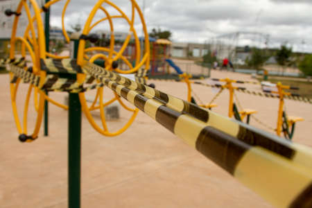 Brasilia, Brazil June 16, 2020: A public fitness park has been sealed off by the Brazilian, Government for use by the public until further notice. A causality of the Corona Virusのeditorial素材