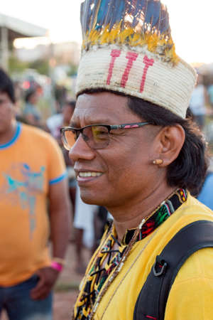 Brasilia, Brazil-April 25th 2019: Thousands of Indigenous Indians descend upon the capital city of Brasilia, in a movement called âAcampamento Terra Livre 2019 (Encampment for Free Land) in hopes of oのeditorial素材