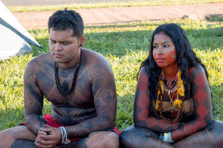 Brasilia, Brazil-April 25th 2019: Thousands of Indigenous Indians descend upon the capital city of...