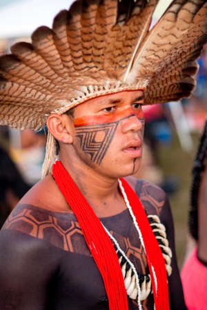 Brasilia, Brazil-April 25th 2019: Thousands of Indigenous Indians descend upon the capital city of...
