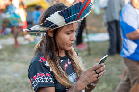 Brasilia, Brazil-April 25th 2019: Thousands of Indigenous Indians descend upon the capital city of...