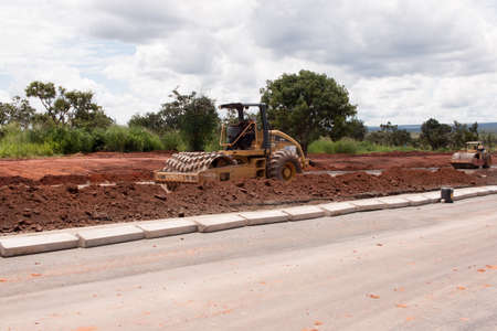Brasilia, Brazil, March 9 2021:  Road construction on a new road going through the Northwest section of the city that was once indigenous landのeditorial素材