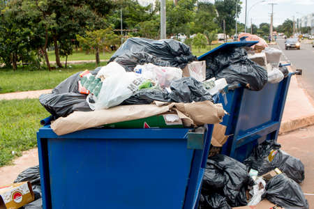 Brasilia, Brazil-February 10, 2020: Trash Pile up high and overflowing in a Neighborhood in the Northwest Section of Brasiliaのeditorial素材