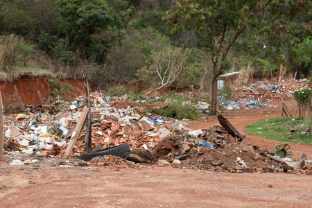 Planaltina, Goias, Brazil-October 31 2020: Trash that is dumped illegally at a land fill inside the city.のeditorial素材