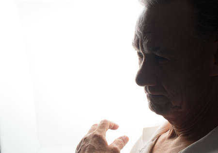 Man, white, background, older, senior, mature, light, bright, silhouette, person, man, casualの写真素材