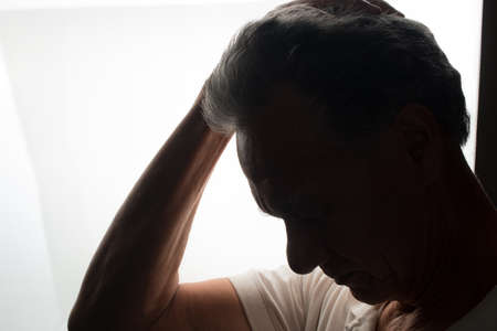 Man, white, background, older, senior, mature, light, bright, silhouette, person, man, casualの写真素材