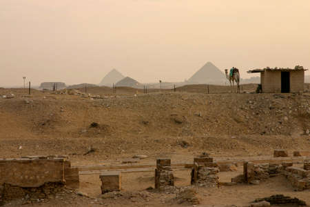 View of the Great Pyramids of Giza off in the Distant near Cairo Egypt
