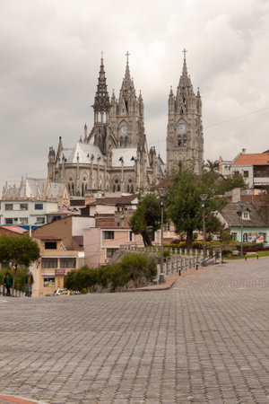 Quito, Ecuador, April 16, 2012: The Basilica del Voto Nacional in downtown Quitoのeditorial素材