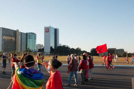 Brasilia, Brazil, DF July 25, 2021: A massive protest in the capital city and also throughout Brazil, against the current administrationâs handling of the Covid-19 Vaccine.のeditorial素材