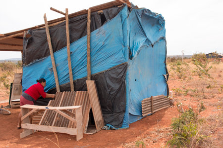 Planaltina Goias, Brazil-August 7, 2021: The extremely poor housing conditions that common in Brazil, and throughout South and Central Americaのeditorial素材