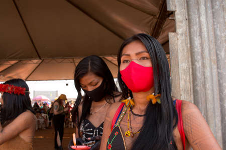 Brasilia, Brazil DF August 26, 2021: Indigenous Indians from all parts of Brazil, descend on the capital to protest unjust laws from the government that hinder them.のeditorial素材