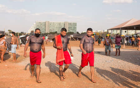 Brasilia, Brazil DF August 26, 2021: Indigenous Indians from all parts of Brazil, descend on the...