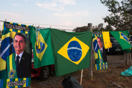 Brasilia, DF Brazil, September 6, 2021: Brazilian flags for sale at a protest against communism, calling for freedom and justiceのeditorial素材