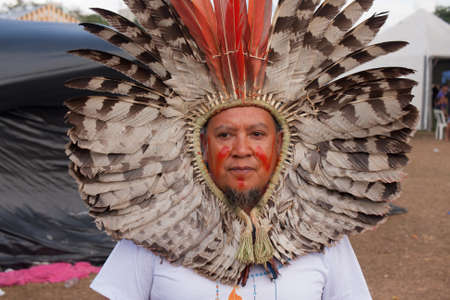 Brasilia, DF, Brazil-April 12, 2022: Thousands of Indigenous natives from all over Brazil descend...