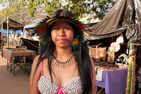 Brasilia, DF, Brazil-April 12, 2022: Indigenous Natives from all over Brazil, descend upon Brasilia, for the annual Free Land Encampment or âAcampamento Terra Livre.âのeditorial素材