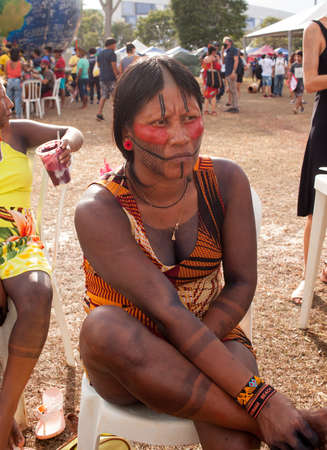 Brasilia, DF, Brazil-April 13, 2022: Indigenous Natives from all over Brazil, descend upon Brasilia, for the annual Free Land Encampment or âAcampamento Terra Livre.âのeditorial素材