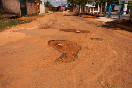 Planaltina Goias, Brazil, April 16 2022: The Poorly Maintains streets of Planaltina Goias with giants pot holes that are a common problem throughout Brazilのeditorial素材