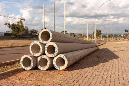 Brasilia, DF Brazil May 4, 2022: Utility poles to be installed in the Northwest neighborhood of Noroesteのeditorial素材