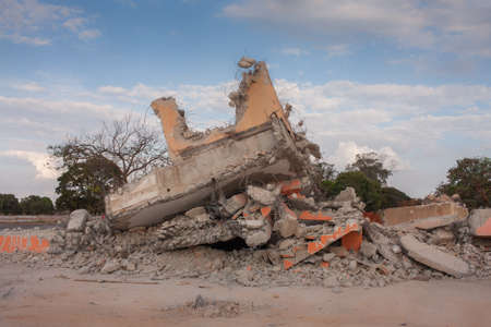 The concrete rubble remains of a building that was demolished to make room for new apartments in the...
