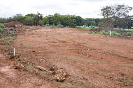 Land being cleared out for the construction of a new road in the Northwest section of Brasilia, Brazil, known as Noroesteの写真素材
