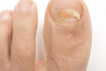 Toe nail fungus that has affected the big toe of a man.の写真素材