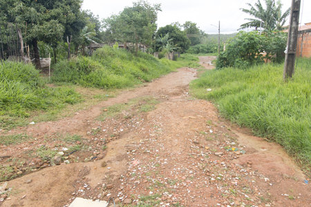 Poorly maintained dirt roads in the small city of Planaltina, Goias, Brazilの写真素材