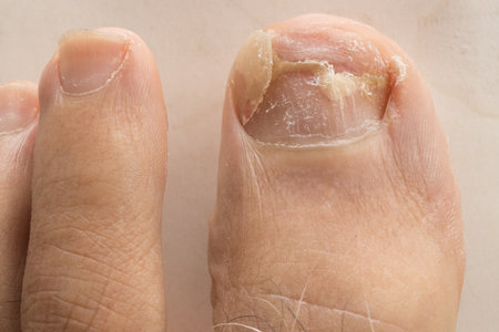 Toe nail fungus on a big toe causing the nail to fall offの写真素材