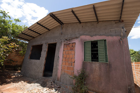 Typical poorly constructed homes that are found throughout Brazilの写真素材