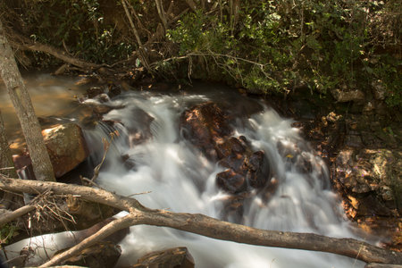 One of the Smaller Waterfalls at Cachoeira Boqueirao in Paranoa, Brazil, near Brasiliaの写真素材