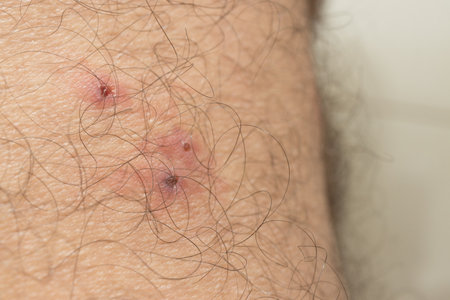 Mosquitos Bites that appear to be slightly infected from scratchingの写真素材
