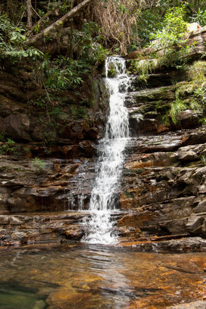 One of the many waterfalls that can be found in Chapada dos Veadeiros, near Alto Parariso, Brazilの写真素材