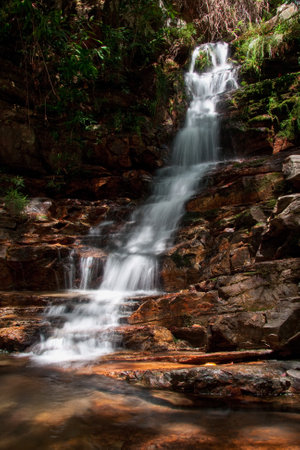 One of the many waterfalls that can be found in Chapada dos Veadeiros, near Alto Parariso, Brazilの写真素材