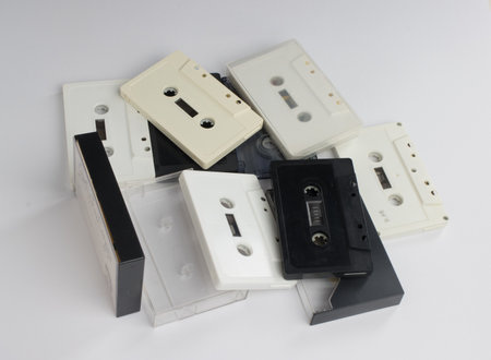 Old Cassette Tapes from the 70s and 80s an era of bygone daysの写真素材