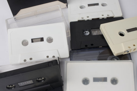 Old Cassette Tapes from the 70s and 80s an era of bygone daysの写真素材