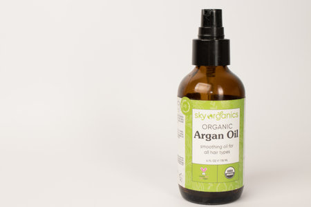 El Paso, Texas, August 18 2023 A bottle of Argan Oil used for face, skin and hair careのeditorial素材