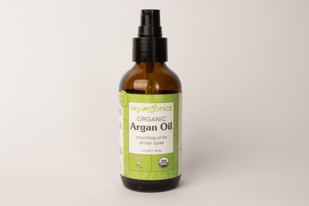 El Paso, Texas, August 18 2023 A bottle of Argan Oil used for face, skin and hair careのeditorial素材