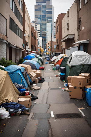 Homeless Encampment in an Urban area common in Major US Citiesの素材