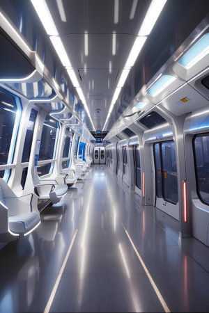 Interior of a Futuristic modern light rail system in a major cityの素材