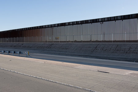 Part of the Border Wall the runs along the border between El Paso, Texas, and Juarez Mexicoの写真素材