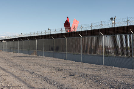 Part of the Border Wall the runs along the border between El Paso, Texas, and Juarez Mexicoの写真素材