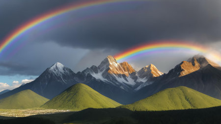 Rainbow over the mountains in Alaska, United States of America.の素材