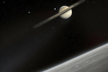 The Planet Saturn, stars and galaxies in outer space showing the beauty of space explorationの素材
