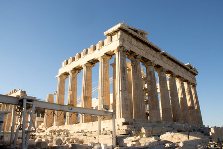 Construction being done on the Parthenon the main Temple on top of the Acropolis in Athens, Greece