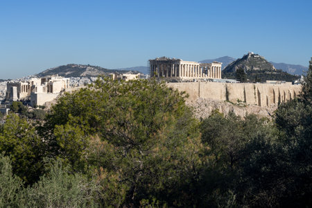 Panoramic view of the Acropolis in Athens, Attica, Greeceの写真素材