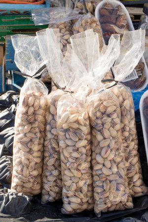 Pistachios nuts for sale at a local market on the Island of Aegina, Greeceの写真素材