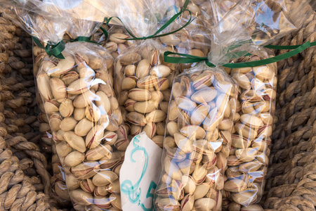 Pistachios nuts for sale at a local market on the Island of Aegina, Greeceの写真素材