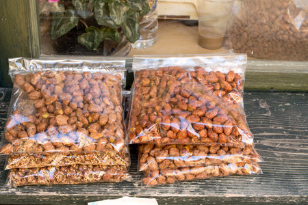 Pistachios nuts for sale at a local market on the Island of Aegina, Greeceの写真素材